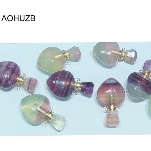 Gemstone Flourite Stone Heart Perfume Bottle Pendant Necklace Lady Wedding Jewelry Natural Crystals Quartz High Quality Gift