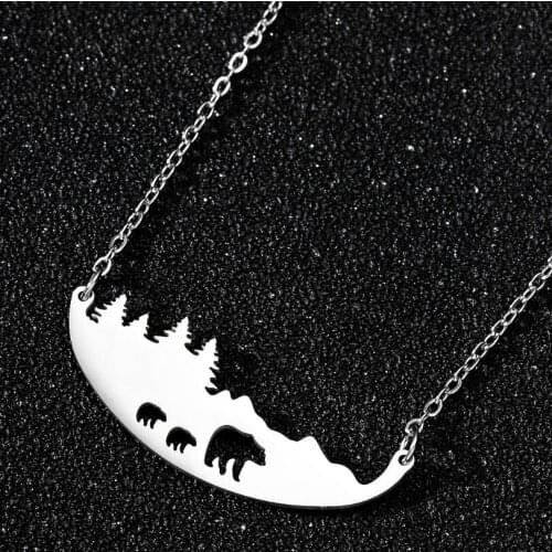 Oly2u Bear and nature forest Musical note necklace stainless steel pendant necklace cute Korean style necklace punk jewelry