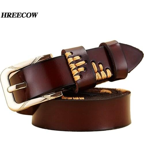 New Women Belt Genuine Leather Belt Luxury Strap Female Belts For Women Pin Buckle Good Quality Stitches Cintos Masculinos