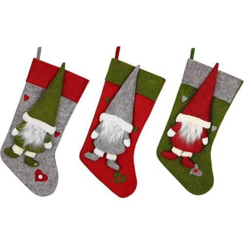 Christmas Stockings, Big Xmas Stockings Decoration - 18Inch 3D Plush Swedish Gnome Stocking for Home Decor Set of 3