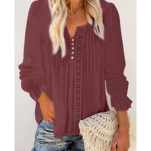 2021 Autumn Long Sleeve Patchwork Chiffon Blouse Spring V Neck Button Elegant Office Lady Shirt Casual Loose Women Tops Pullover