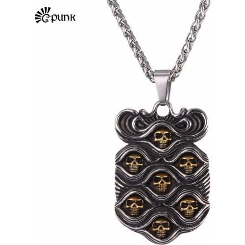 Skull Skeleton Necklace With Stainless Steel Chain Men Gothic Punk Jewelry P34G