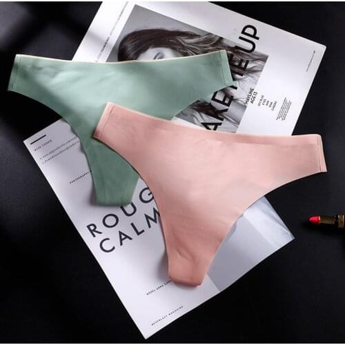European Thong Pants Sexy Solid Panties Womens Ice Silk Seamless G-String Low Waist Seamless Sports T Pants Female Lingerie