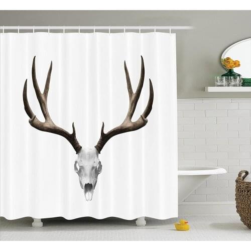 Antlers Shower Curtain A Deer Skull Skeleton Head Bone Halloween Weathered Hunter Theme Motif Bath Curtains for Bathroom Decor