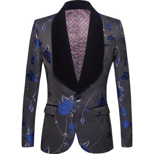 2021Jacquard suit for men Tide Men Navy Blue Floral Print Fashion Casual Suits Latest Coat Pant Designs Wedding Groom Stage Cos