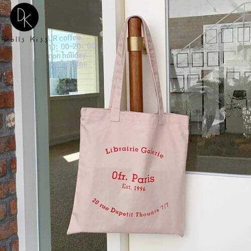 Female Canvas Shopping Bag Women Paris Bookstore Ofr Surrounding Shoulder Bag Ladies Eco-Friendly Grocery Bag Girls Casual Totes