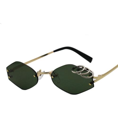 SHAUNA Unique Iron Rings Decoration Women Rimless Sunglasses Retro Men Dark Green Punk Glasses UV400