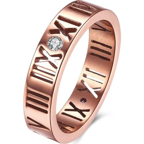Classic 316L Titanium Steel Finger Ring Rose Gold Color New Fashion Letter Design Wedding Bands Party Ring For Women Bijoux Anel
