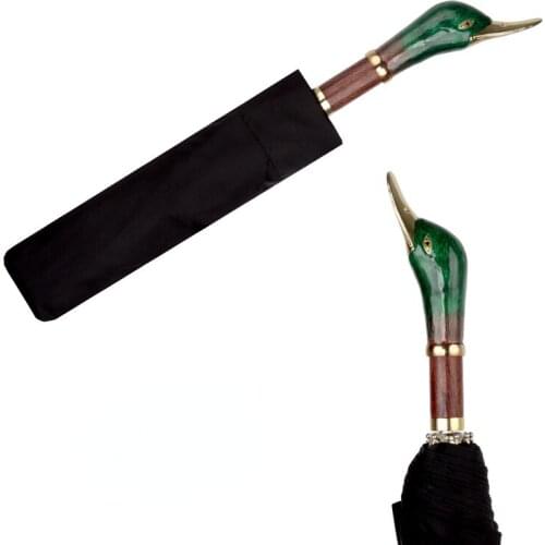 Golden Duck Luxury Umbrella Folding Animal Head Creative Men Women Umbrella Retro British Business Rain Umbrella Gift Ideas U5B