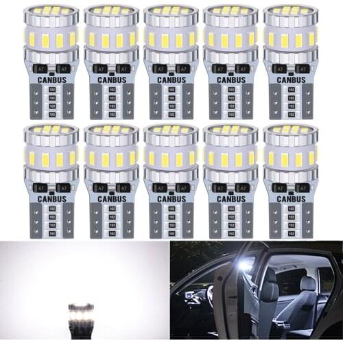 10x W5W T10 Super Bright LED Auto Wedge Parking Bulbs Canbus No Error Interior Reading Dome Lamp 18smd 3014 Car Turn Side Light