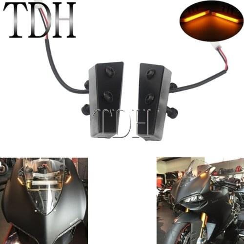 2x Motorcycle Front LED Turn Signal Light Mirrors Block Off Turn Indicator Blinker for Ducati Panigale V4 V4S V4R LED Flasher