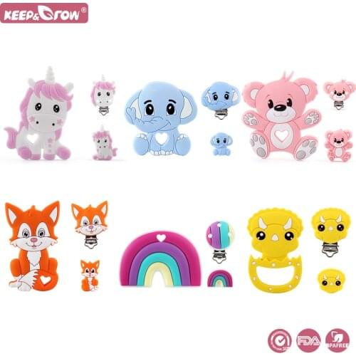 3Pcs/Set Baby Silicone Teether Animal Silicone Pacifier Clips Beads BPA Free Baby Oral Care Pacifier Chain Necklace Accessories