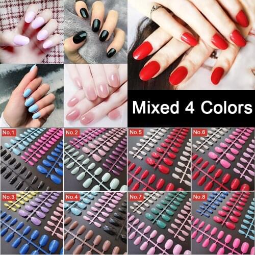 4 Sets Mixed Color Short Nails Press On Nails Acrylic Tips Round False Nails 10 Sizes Full Cover Fake Nails Art DIY