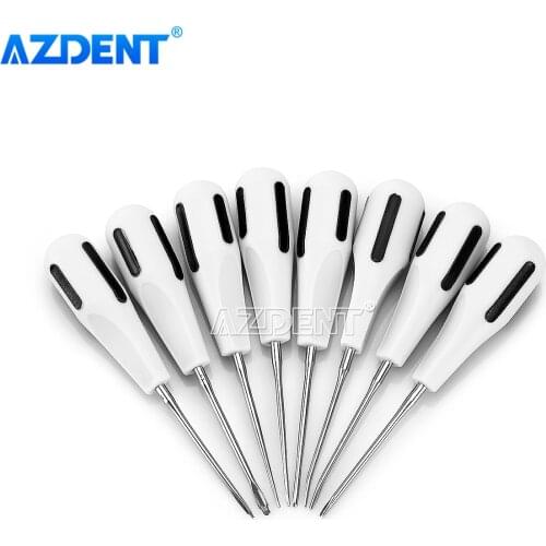 AZDENT 8PCS Stainless Steel Dental Luxating Lift Elevators Set Clareador Curved Root Dentist Surgical Instrument Plastic Handle