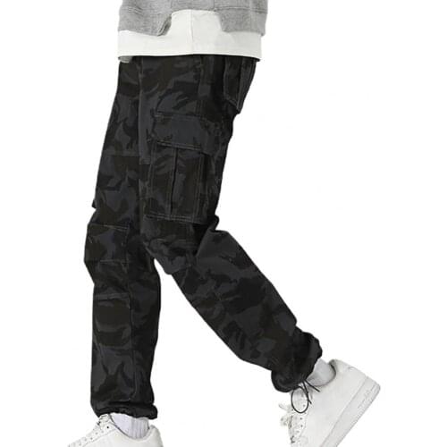 Men Cargo Pants Multi Pockets Solid Color Cargo Pants Breathable Elastic Waist Camping Pants Workwear