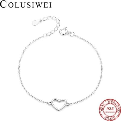 Colusiwei Fashion Minimalist 925 Sterling Silver Love Heart Bracelet for Women Link Chain Bangle Ladies Birthday Jewelry Gift