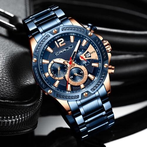 CRRJU New Sport Chronograph Men Watches Top Brand Luxury Full Steel Quartz Clock Waterproof Big Dial Watch Men Relogio Masculino