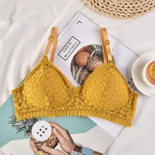 Exquite Lace Floral Bra Tube Top Comfortable Wire Free Solid Color Underwear Ladies Bra Padded Bras