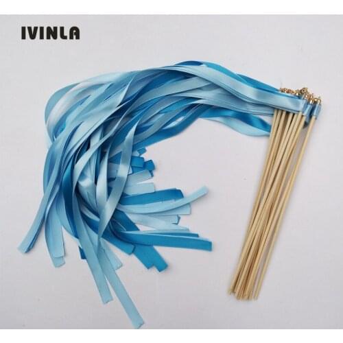 50pcs/lot blue wedding wands 3 stain ribbons Twirling Streamers wedding ribbon stick for wedding decoration