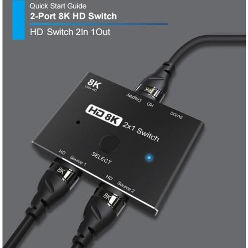 HDMI-compatible Splitter 48Gbps 8K Switch 2 in 1 out Switcher 48Gbps Transmission Rate HDMI-compatible 8K Output Switch