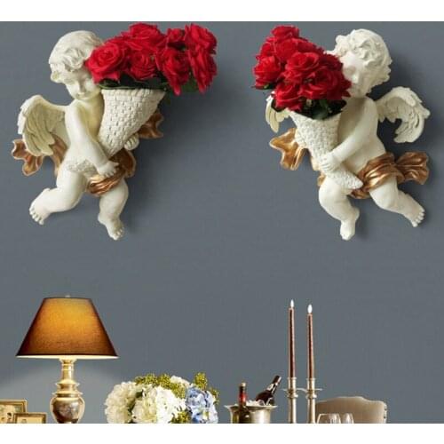 [HHT] European Wall Hanging Three-dimensional Angel Vase Home Decor Living Room TV Background Bedside Wall Decoration Pendant