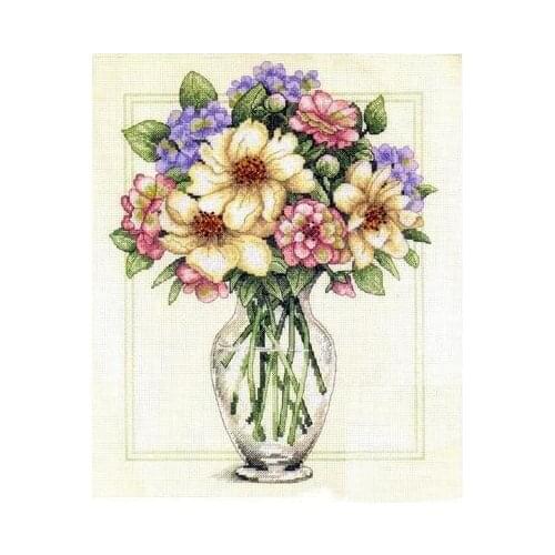 COTTON Top Quality Beautiful Lovely Counted Cross Stitch Kit Flowers in Tall Vase Colorful Flower dim 35228