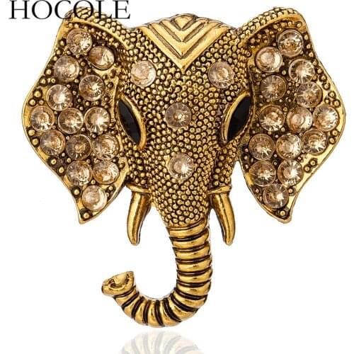 HOCOLE Retro Elephant Brooch Fashion Cute Antique Gold Elephant Buckle Brooch Pin Rhinestone Europe and America Unisex gift