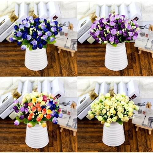 1 Bouquet 15 Buds Artificial Flowers Silk Flower Fall Roses Fake Leaf Wedding Decor Home Christmas Ornament Thanksgiving