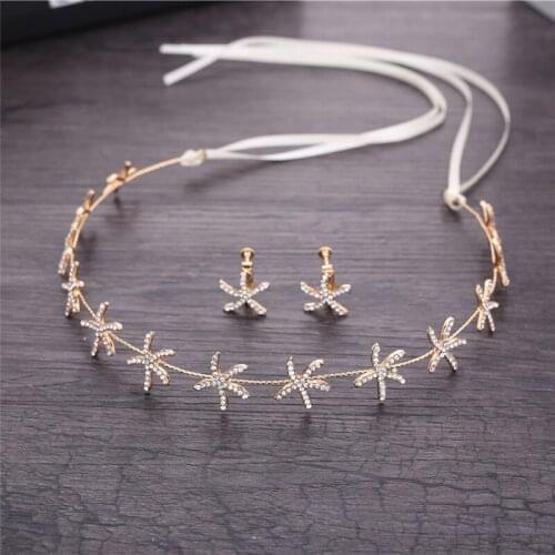 Korean Bride Headdress Starfish Crown & Earring Sets Girl Headbands Hair Ornament Marriage Jewelry Wedding Hair Accessories