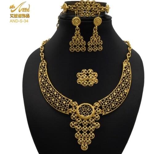 Jewelery Set Dubai Bridal Necklace Sets For Women Jewelry Earrings Rings Bracelet Indian Wedding 24k Gold Plated Egyptian Luxury