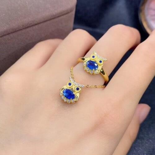 High Quality Sapphire Jewelry Set Natural And Real 925 Sterling Silver Fine Jewelry 1pc Sapphire Ring,1pc Sapphire Pendant