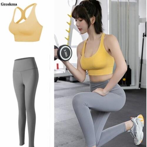 High Waist Leggings+Sexy Bra Seamless Two Piece Set Women Yoga Suits Fitness Gym Clothing Running Sportswear Sets Workout
