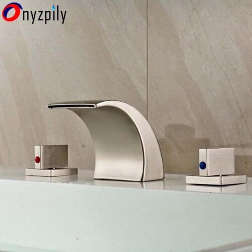 WaterfallBrushed Nickel Bathroom Basin Faucet Widespread 8 "Sink Mix Tap Brass