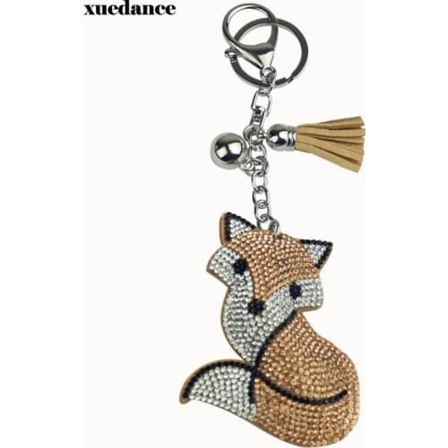 Cute Fox Crystal Key Chain Key Ring Rhinestone Trinket Car Key Chain Mix Color Inlay Pearl Keychain Cool gift Key Women