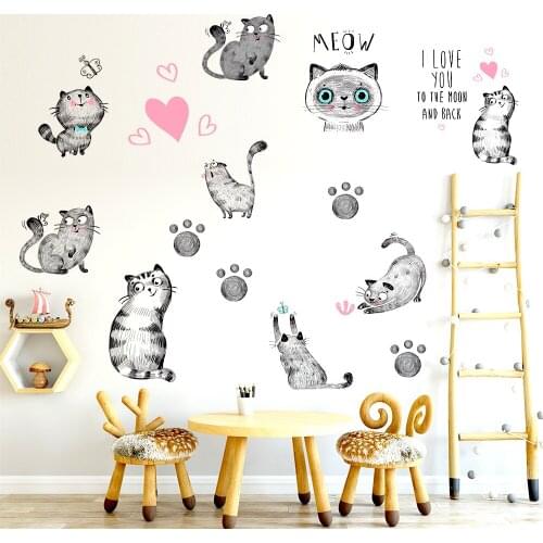 Cute Cat Removable Wall Stickers kids room decoration teen room aesthetic wall art Decals Living Room Home kids Room Decor mural