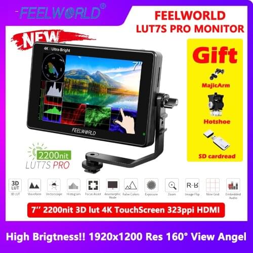 FEELWORLD LUT7S PRO 7 Inch Ultra Bright 2200nits DSLR Camera Field Monitor 3D LUT Touch Screen HDR with Waveform F970 External P