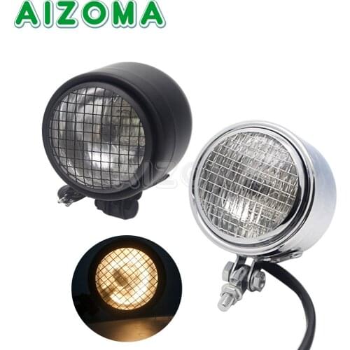 Motorcycle Retro Headlight Metal DC 12V Front Head Light Lamp W/ Mesh Grill For Harley Chopper Honda Kawasaki Suzuki Yamaha