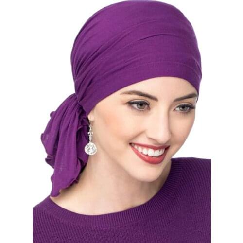 Muslim Bamboo cotton Pre-Tied Scarf Chemo Bonnet Caps Women Turban Hat Headwear Headscarf Wrap Cancer Bandanas Hair Accessories