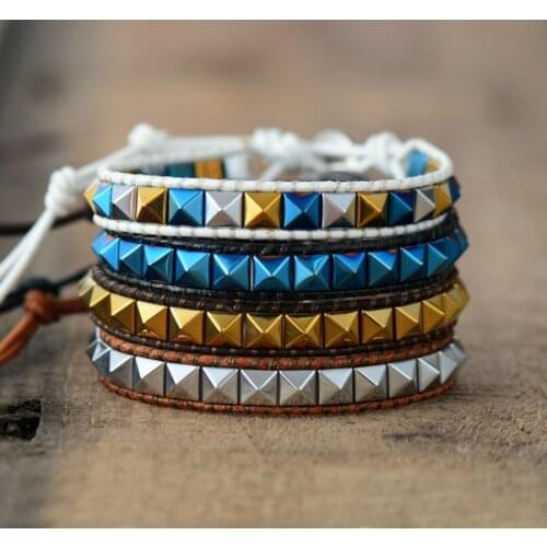 Punk Bracelets Hip Hop Rock Spike Single Leather Wrap Bracelets Fashion Pyramid Gothic Bracelet Jewelry Dropship
