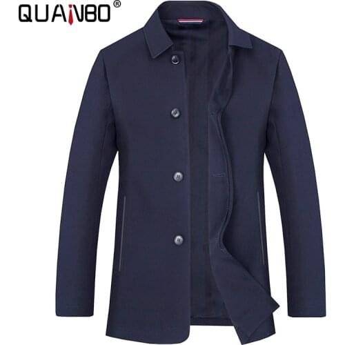 QUANBO Mens Casual Trench Coat Single Breasted Classic Overcoat Business 2021 Spring and Autumn Jacket Slim Fit Oversize
