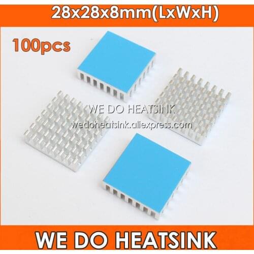 WE DO HEATSINK 100pcs 28x28x8mm White Slotted Anodized Aluminum Heatsink Radiator Cooler With Thermal Tape Applied