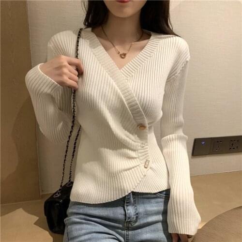 Korobov 2021 New Fashion V Neck Long Sleeve Women Cardigans Korean Solid Button Slim Elegant Cardigan Sweater Basics Knittwear
