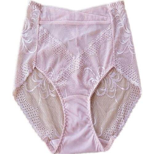 New Womens Panties Sexy Lace and Mesh Material Hight Waist Breifs Smooth Seamless Underpants Sofe Breathalbe Female Panties