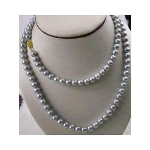 32" 8-9MM SOUTH SEA NATURAL gray PEARL NECKLACE >Selling jewerly free shipping