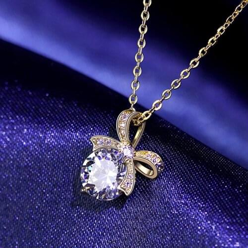 Real Diamond Bow Pendants Necklace for Women 925 Silver Gold Clocr Romantic Fashion Simple Necklace Womens Jewelry Friend Gift