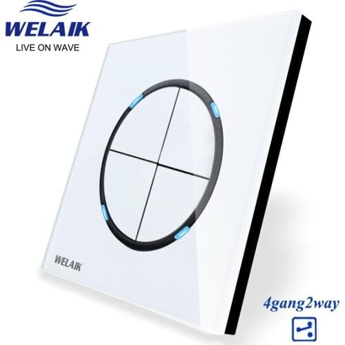 WELAIK UK standard-Crystal Glass-Panel Push-Button-Switch Wall-Light-Switch AC110-250V 4Gang-2Way B1742W
