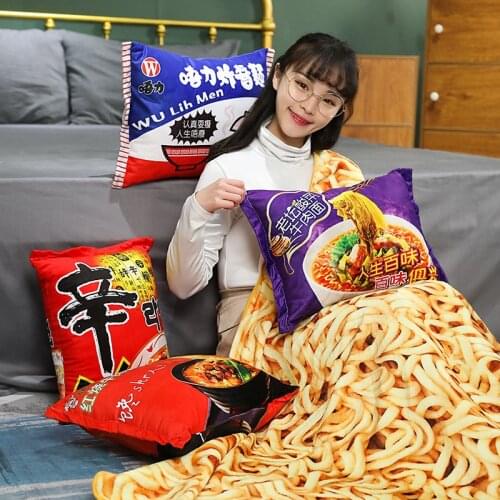 45CM Kawaii Plush Instant Noodles Pillow Stuffed Simulation Fried Noodle Cute Food Plush Cushion with Blanket Plushies Dolls