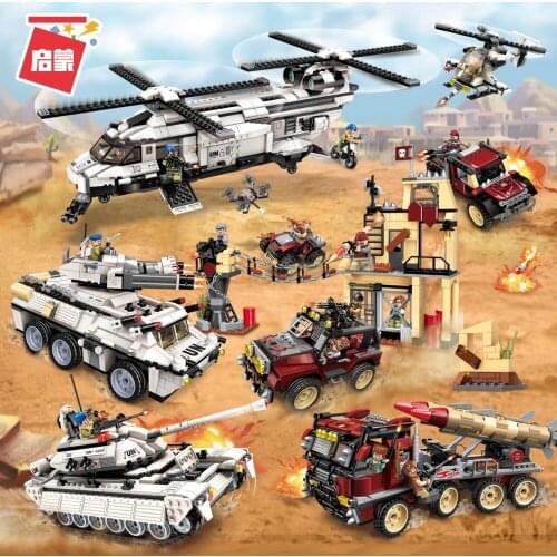 Enlighten Military Education Building Blocks Stacking Toy War Tank Panzer Chinook Helicopter Car Vehicle Weapon UN Force