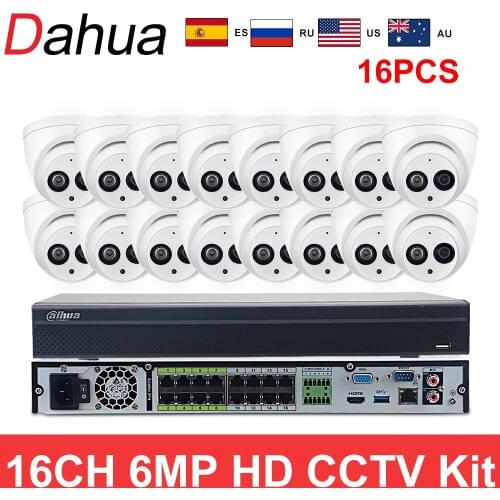 Dahua CCTV Kit 16CH 16POE NVR5216-16P-4KS2 6MP HD IPC-HDW4631C-A Built-in Mic APP IP67 H.265 CCTV Surveillance System Dahua set