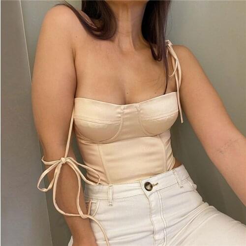 Musuos Ladies Summer Stylish Camis Solid Women Sling Straps Corset Crop Tops Back Lace Up Hollow Slim Fit Vest Club Streetwear